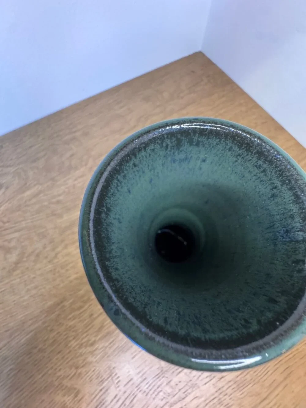 Hand Thrown Studio Pottery Vase Signed 2003 Green Stoneware Bottle Vase 7.25